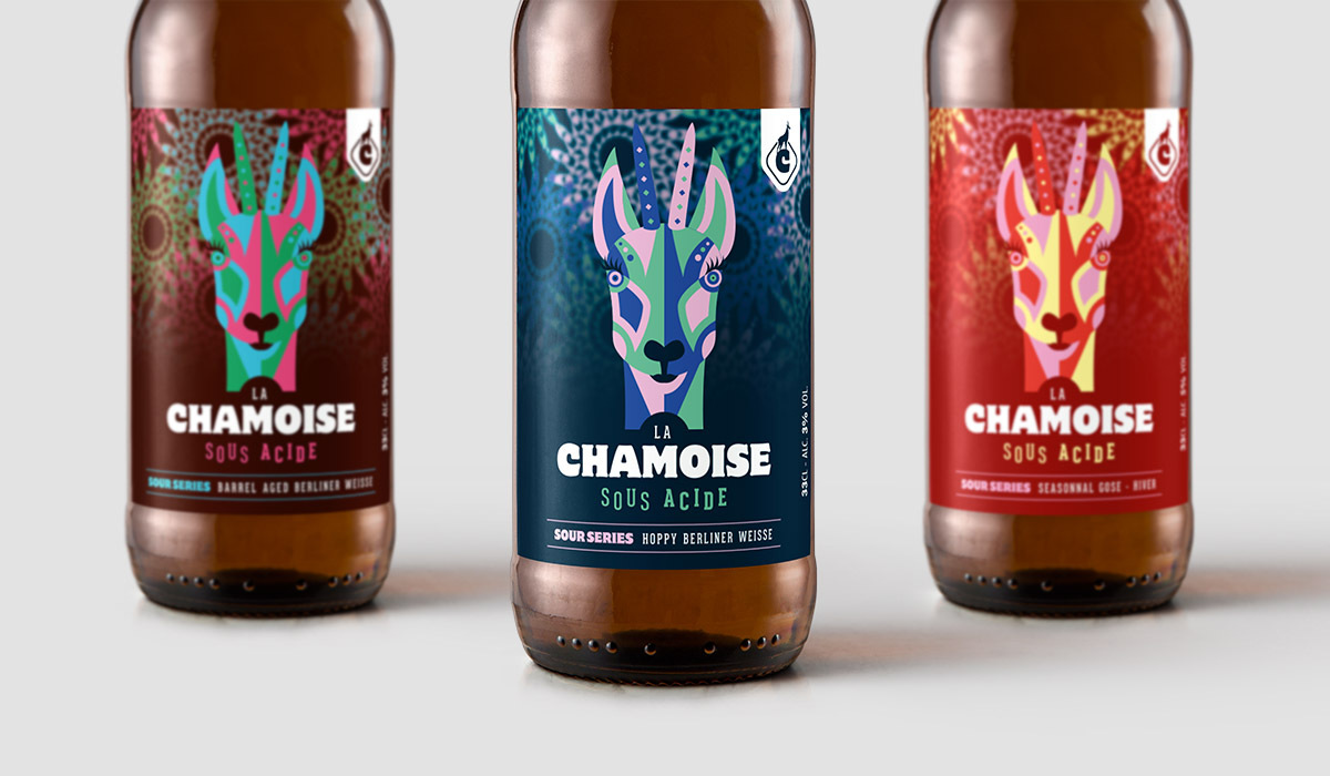 Étiquettes de bière La Chamoise sous acide Antoine Gadiou