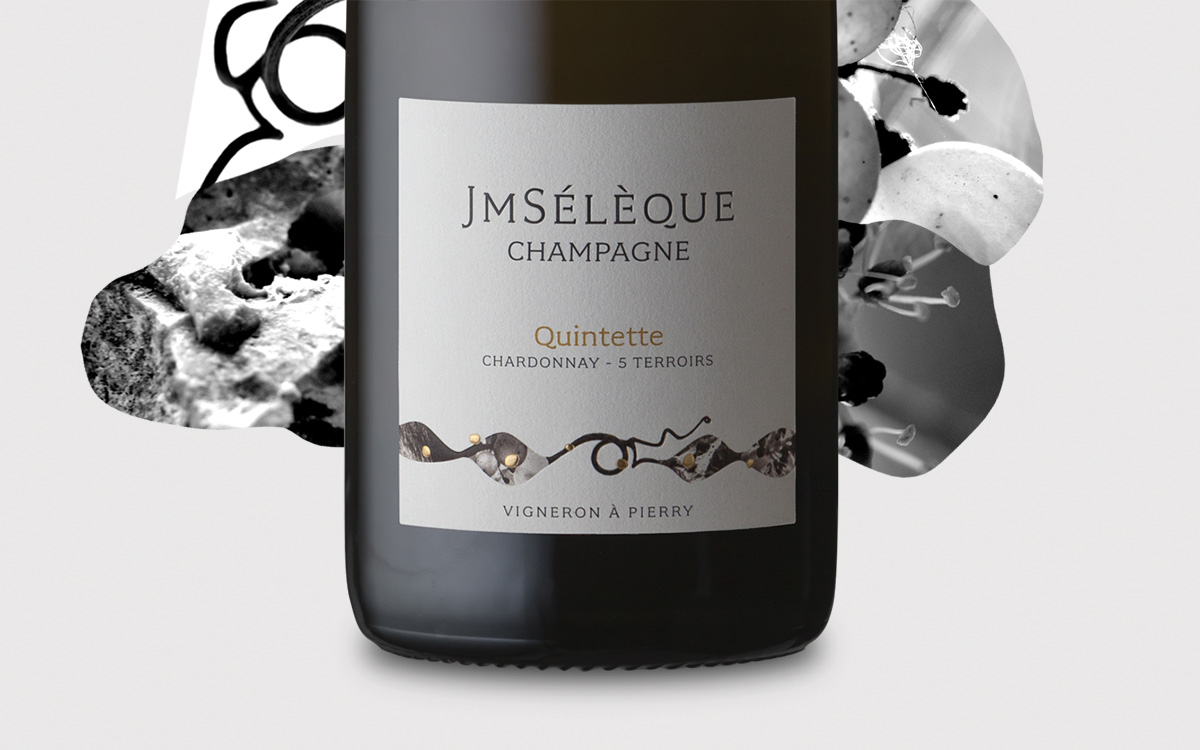 Étiquette Champagne JMSélèque Quintette par Antoine Gadiou, designer graphique