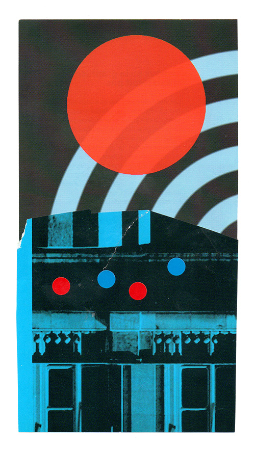 Collage Lune rouge au dessus de la ville Antoine Gadiou