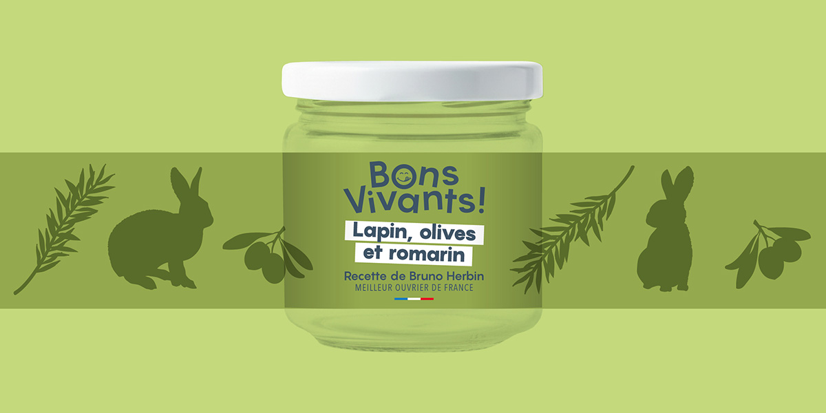 Packaging Bons Vivants épicerie fine, lapin, olives